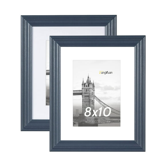 FungYuan 2PACK 8x10 Wood Picture Frame , Display Photo 8x10 Matted to 5x7 Wall Frame, Blue