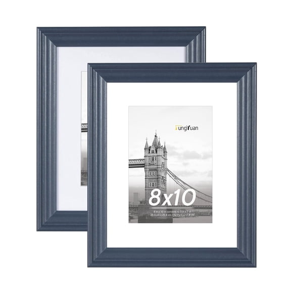 FungYuan 2PACK 8x10 Wood Picture Frame , Display Photo 8x10 Matted to 5x7 Wall Frame, Blue