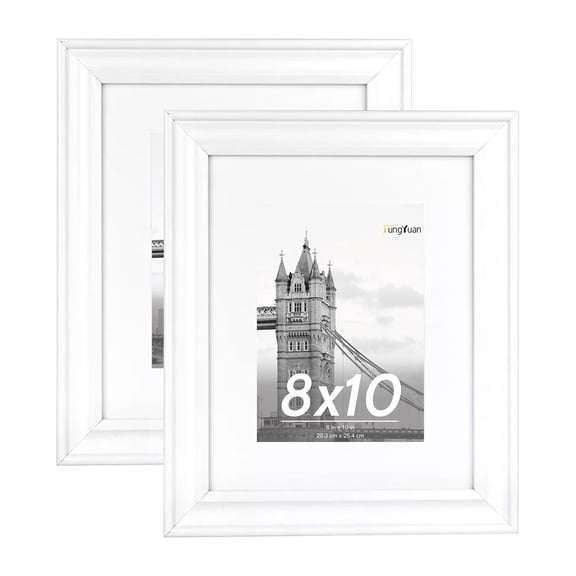 FungYuan 2PACK 8x10 Wood Picture Frame , Display Photo 8x10 Matted to 5x7 Wall Frame, White