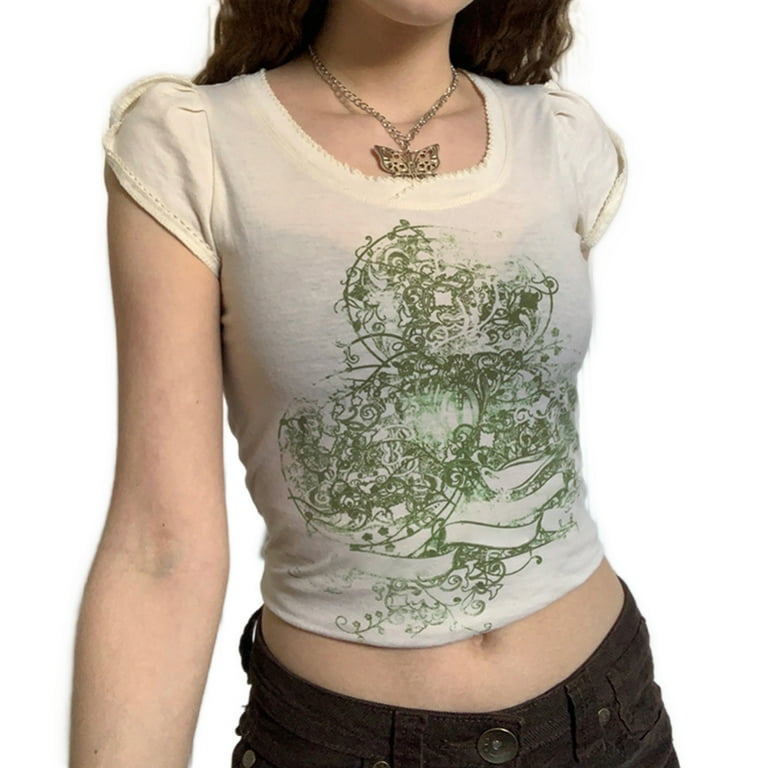 Yuedong Summer Crewneck Y2K Fairycore Grunge Clothes Women Graphic