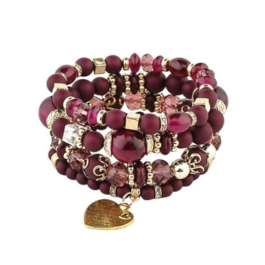 Yuehao Bracelets for Women, Gifts for Women, Stackable Bead Bracelets Ladies Mens Stretch Multilayer Bracelet Set Multicolor Jewelry