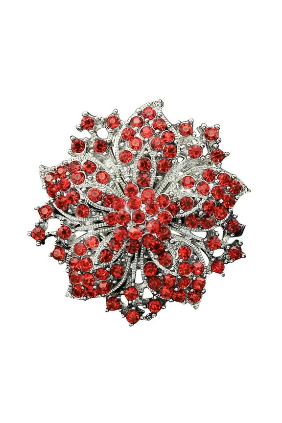 Brooches for Women, Gifts for Women, Ezing Fashion Jewelry Beautiful Silver Plated Rhinestone Crystal Brooch Pin for (Red, One Size)