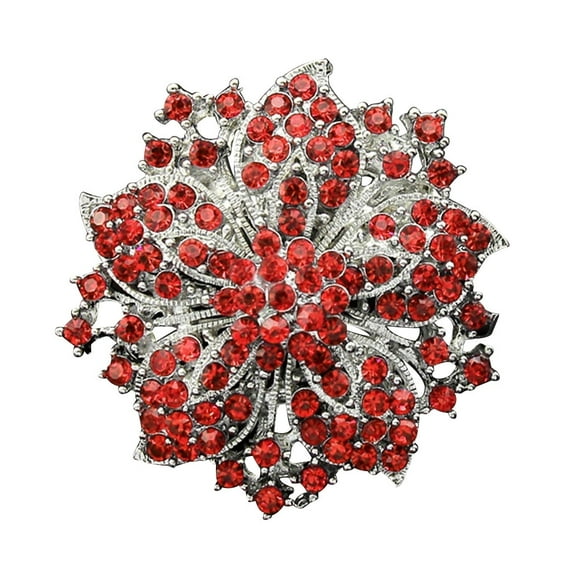 Yuehao Brooches for Women, Gifts for Women, Ezing Fashion Jewelry Beautiful Silver Plated Rhinestone Crystal Brooch Pin for (Red, One Size)
