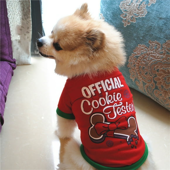 Yuehao Christmas Pet Supplies Christmas Dog Clothing Cotton T shirt Puppy Red