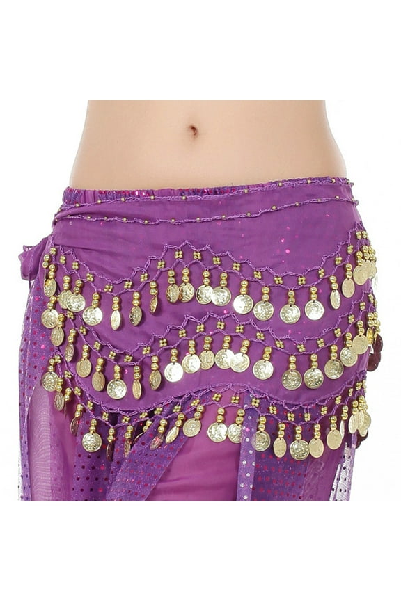 Gold Coins Wrap Belt Chiffon Skirt Dress (Women's)