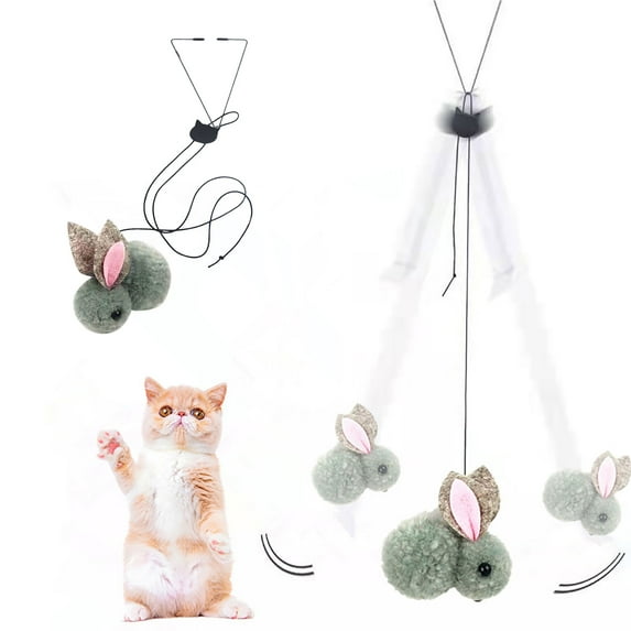 Yuehao Interactive Cat Toys Automatic Cats Toy with Adjustable Elastic Rope Door Window Hanging Rabbit Self Palying Pet Toys for Cats Grey