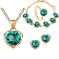 thumbnail image 1 of Yuehao Jewelry Sets, Gifts for Women, Fashion Crystal Heart Necklace Earrings Ring Bracelet Four Piece Set (Green, One Size), 1 of 3
