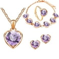 thumbnail image 1 of Yuehao Jewelry Sets, Gifts for Women, Fashion Crystal Heart Necklace Earrings Ring Bracelet Four Piece Set (Purple, One Size), 1 of 3
