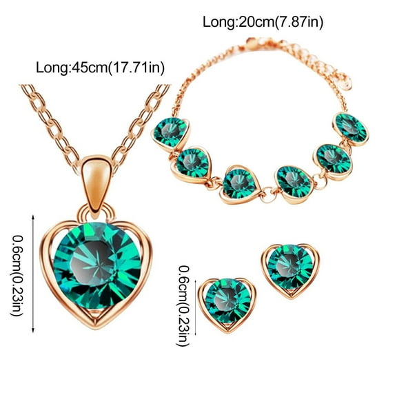 Yuehao Jewelry Sets, Gifts for Women, Women Crystal Jewelry Simple Heart Necklace Earrings Bracelet Three-Piece Set