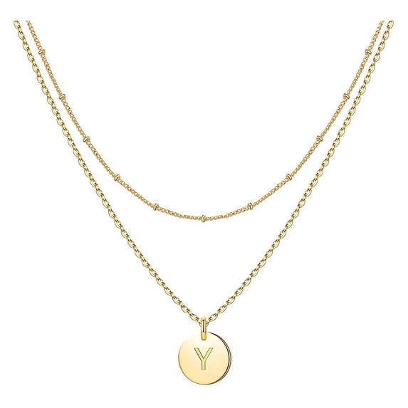 Yuehao Necklaces for Women, Gifts for Women, Women's Fashion Heart Letter Necklace 26 Letters Circular Double Layer Neck Chain