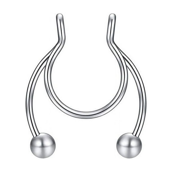 Yuehao Nose Jewelry, Nose Rings, 1 Pcs Nose Rings Hoop 18 Gauge Non Piercing Stainless Steel Clip On Fake Faux Septum Clicker Nose Hoop Ring Piercings Jewelry for Women Men (Silver, One Size)