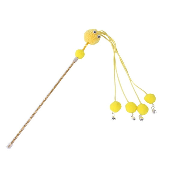 Yuehao Pet Supplies the Ball Bell Teases the Cat Stick the Cat Interactive Solution Boredom Pet Cat Tassel Ball Cat Toy Interactive Stick Sound Toy Training Rod Pet Interactive Funny Toy Yellow