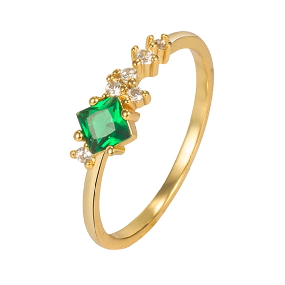 Yuehao Rings for Women, Gifts for Women, Fashion Ring Emeralds Zircon Diamond Ring Golden Emeralds Diamond Ring Ladies Gemstone Ring (Gold, Size 9)