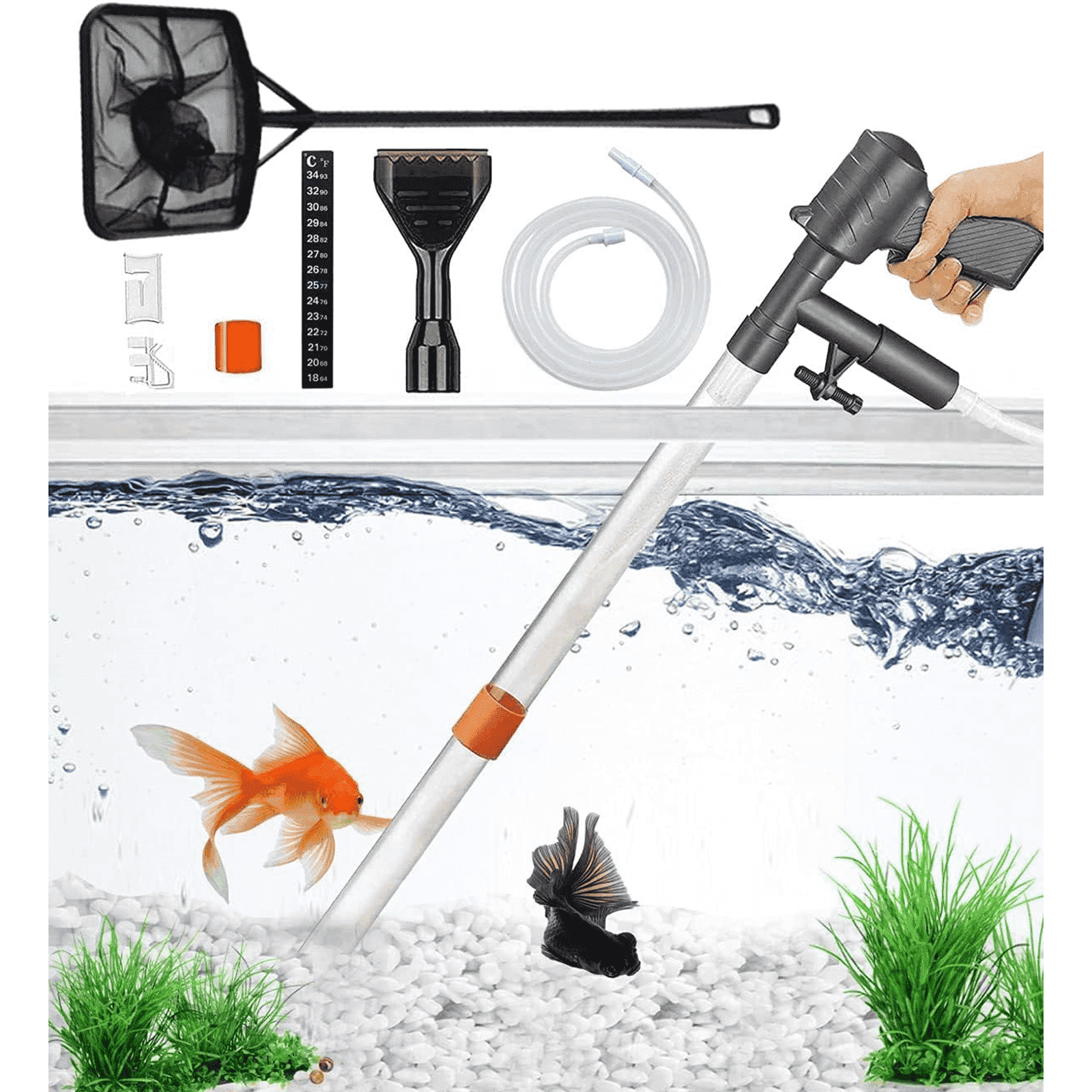 Yuehuam Aquarium Gravel Cleaner, Vacuum Fish Tank Vacuum Cleaner Tools for Aquarium Water Changer, Fish Net kit Use for Fish Tank Cleaning Gravel and Sand