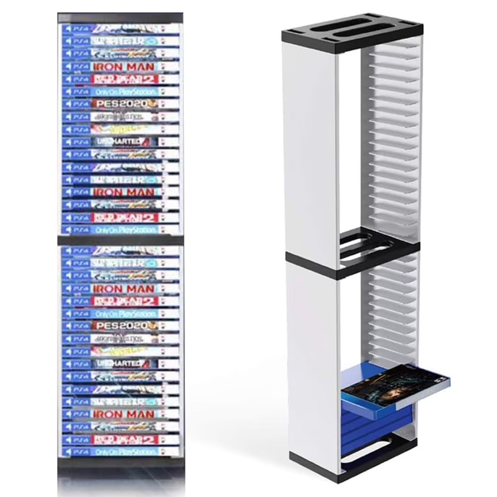 Yuehuam Video Game Storage Stand Tower for PS5/ PS4/ PS3/ Xbox Series S, Universal Game Disc Holder Vertical Stand Organizer Tower