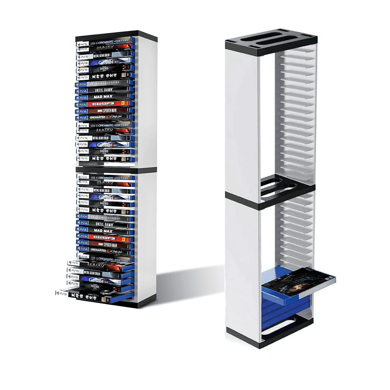 Yuehuam Video Game Storage Stand Tower for PS5/ PS4/ PS3/ Xbox Series S, Universal Game Disc Holder Vertical Stand Organizer Tower