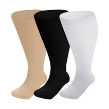 Yuelianxi 3 Pairs Plus Size Compression Socks for Women and Men Knee High Support Wide Calf Stockings