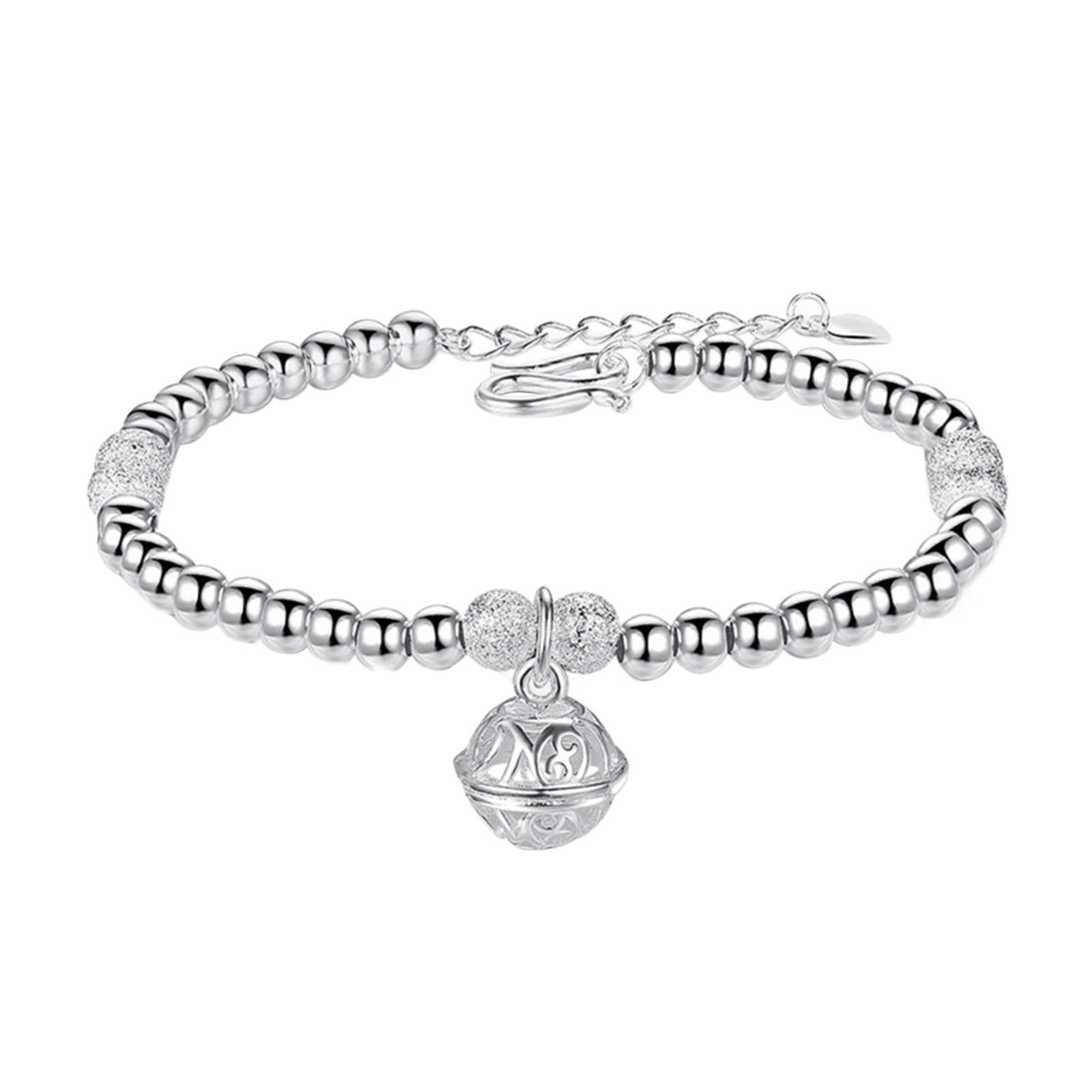 Yuelianxi Bell Bracelet Girls Ethnic Simple Frosted Hand Jewelry Silver