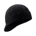 thumbnail image 1 of Yuelianxi Mens Beanie Hat Earflap Hat Knitted Beanie Black Wool Roll Up Edge Outdoor Vacation Plain Windproof Warm Black, 1 of 5