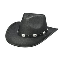 Yuelianxi Western Cowboy Hat and Cowgirl Hat Pinch Front Wide Brim with Buckle Belt Bowler Hat Black