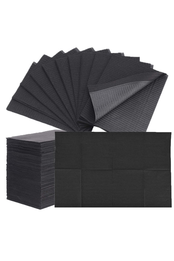 Disposable Dental Bibs, 125pcs Tattoo Bibs Black Tattoos Table Covers 3 Ply Waterproof Napkin Patient Bib 13" x 18" for Dentist Nail Tattooing Piercing Tray Covers Supplies