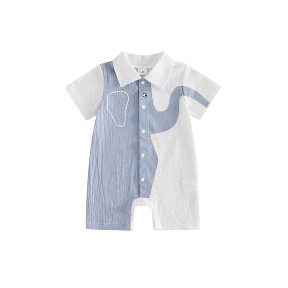Yuemengxuan Baby Boy Collared Romper Elephant Pattern Short Sleeve Jumpsuit Cute Summer Clothes