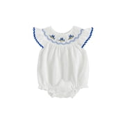 Yuemengxuan Baby Girl Summer Romper Fly Sleeve Swordfish Embroidery Bodysuit Summer Clothes