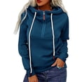 thumbnail image 1 of Yuemengxuan Female Comfortable Solid Color Long Sleeve Hooded Pullover Blouse with Zipper, 1 of 5