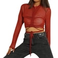 thumbnail image 1 of Yuemengxuan Female Fashionable Solid Color Mock Neck Long Sleeve Crop Tops See-Through Blouse, 1 of 1