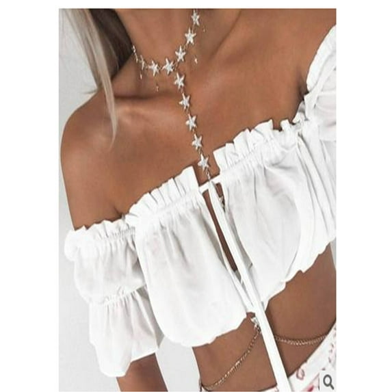 Yuemengxuan Ladies' Stylish Blouse Monochrome Off Shoulder Back Cool Close Fitting Crop Top