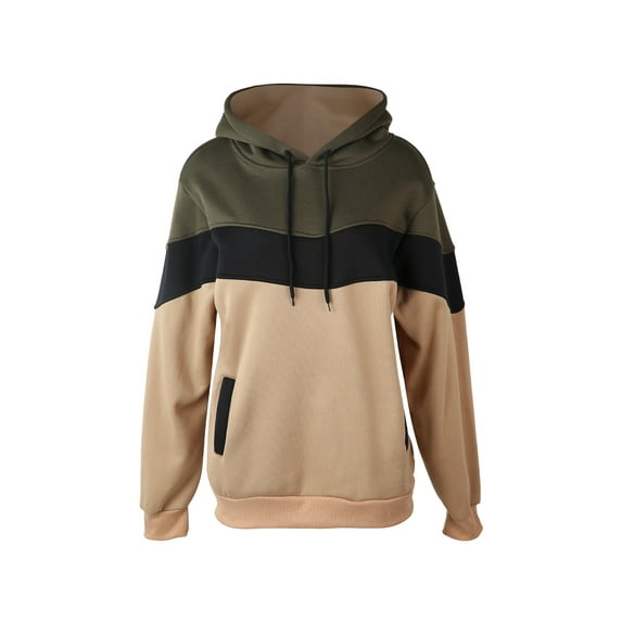 Yuemengxuan Men Contrast Color Hooded Sweatshirt, Loose Long Sleeve Pullover with 2 Pockets