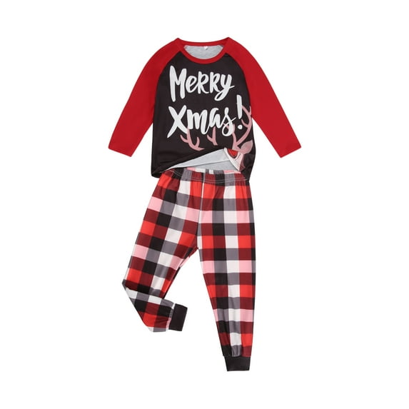 Yuemengxuan Popular Matching Family Christmas Pajamas, Letter Deer Tops + Plaid Pants