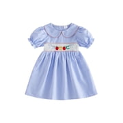 Yuemengxuan Toddler Baby Girl Back to School Dress Summer Apple Pencil Short Sleeve Plaid Dress