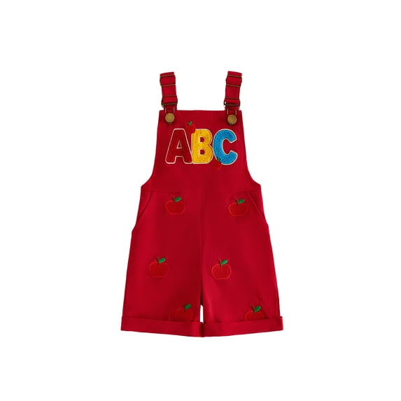 Yuemengxuan Toddler Boy Back to School Shorts Overalls Letter Apple Embroidery Sleeveless Jumpsuit
