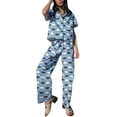 thumbnail image 1 of Yuemengxuan Woman Popular Printed Pajamas, Button-down Short Sleeve Shirt + Wide-leg pants, 1 of 9