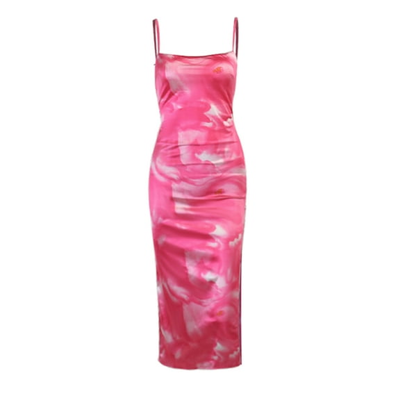 Yuemengxuan Women Casual Dress Sleeveless Square Neck Bandage Wrapped Tight Street Mid