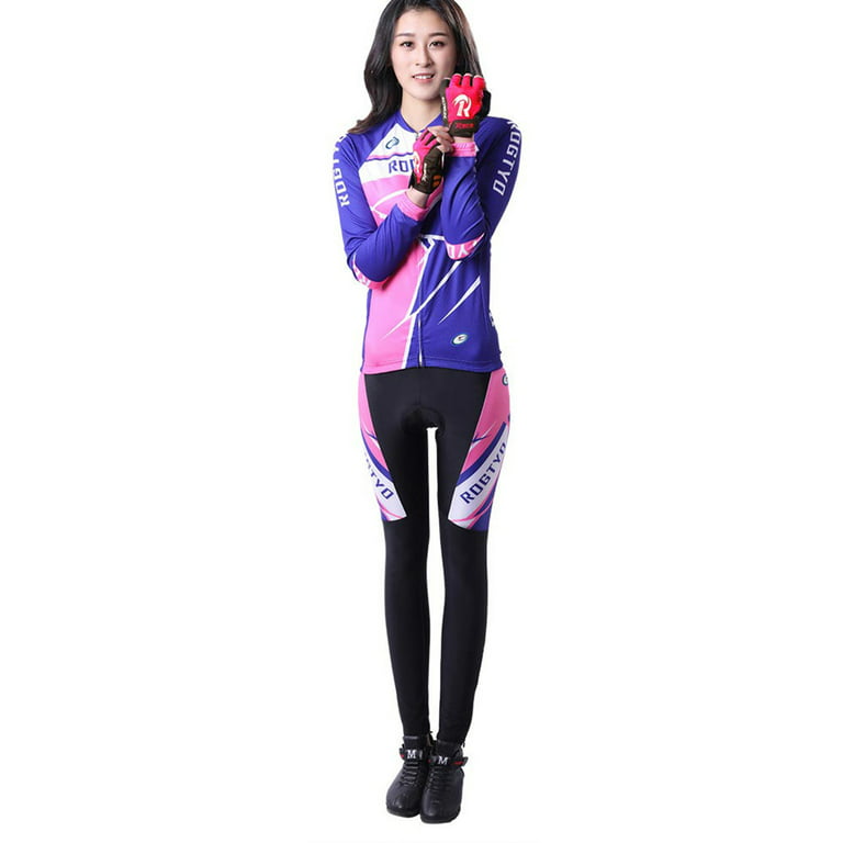 Yuemengxuan Women Cycling Suit, Girls Splicing Long Sleeve Zipper Coat +  Tight Pants 