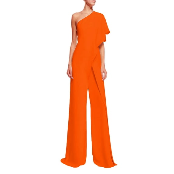 Yuemengxuan Women Elegant Graceful Siamese Trousers, Solid Color Ruffled One-Shoulder Jumpsuit