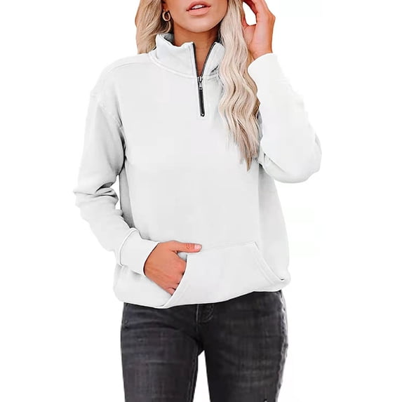 Yuemengxuan Women Fall Sweatshirt, Solid Color Quarter-Zip Stand-Neck Pullover Shirt with Pocket