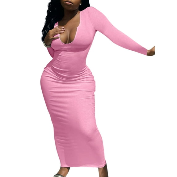 Yuemengxuan Women Fashionable Dress, Solid Color U-shaped Color Long Sleeve One-piece