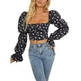 thumbnail image 1 of Yuemengxuan Women Fashionable Pullover, Floral Printed Pattern Flared Sleeves Crop Tops, 1 of 5