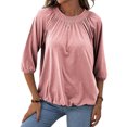 thumbnail image 1 of Yuemengxuan Women Fashionable Pullover, Solid Color Round Collar Three-quarter Sleeves Tops, 1 of 4