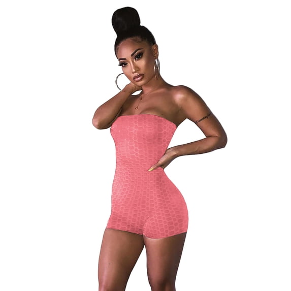Yuemengxuan Women Fashionable Summer Yoga Romper, Strapless Solid Color Boat Neck Playsuit