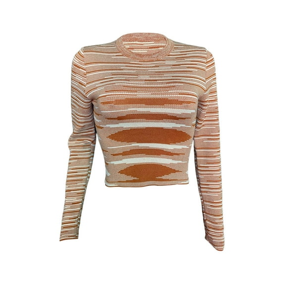 Yuemengxuan Women Knit Crop Tops,Casual Long Sleeve Striped Tie Dye Print T-Shirts