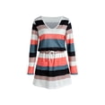 thumbnail image 1 of Yuemengxuan Women Summer Dress, Stripe V-Neck Long Sleeves Drawstring Waist Skirt, 1 of 9