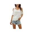 thumbnail image 1 of Yuemengxuan Women Summer T-Shirt, Solid Color Off-Shoulder O-Neck  Short Sleeves Loose Tops, 1 of 6