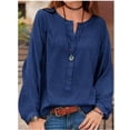 thumbnail image 1 of Yuemengxuan Women's Comfortable Shirt, Loose Long Sleeve Round Neck Button Tops Blouse, 1 of 1