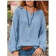 thumbnail image 1 of Yuemengxuan Women's Comfortable Shirt, Loose Long Sleeve Round Neck Button Tops Blouse, 1 of 9