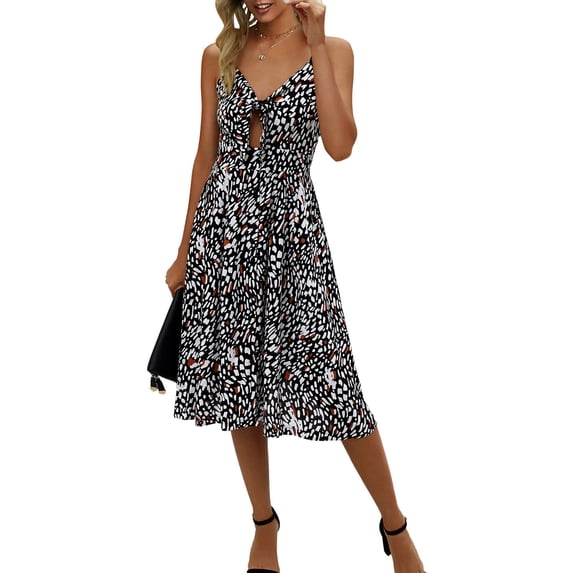 Yuemengxuan Women’s Fashion Popular Leopard Bandage Backless Suspender Mid-length Dress