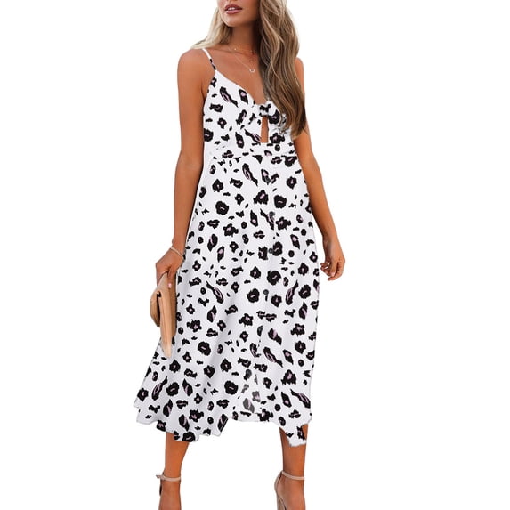 Yuemengxuan Women’s Fashion Popular Leopard Bandage Backless Suspender Mid-length Dress